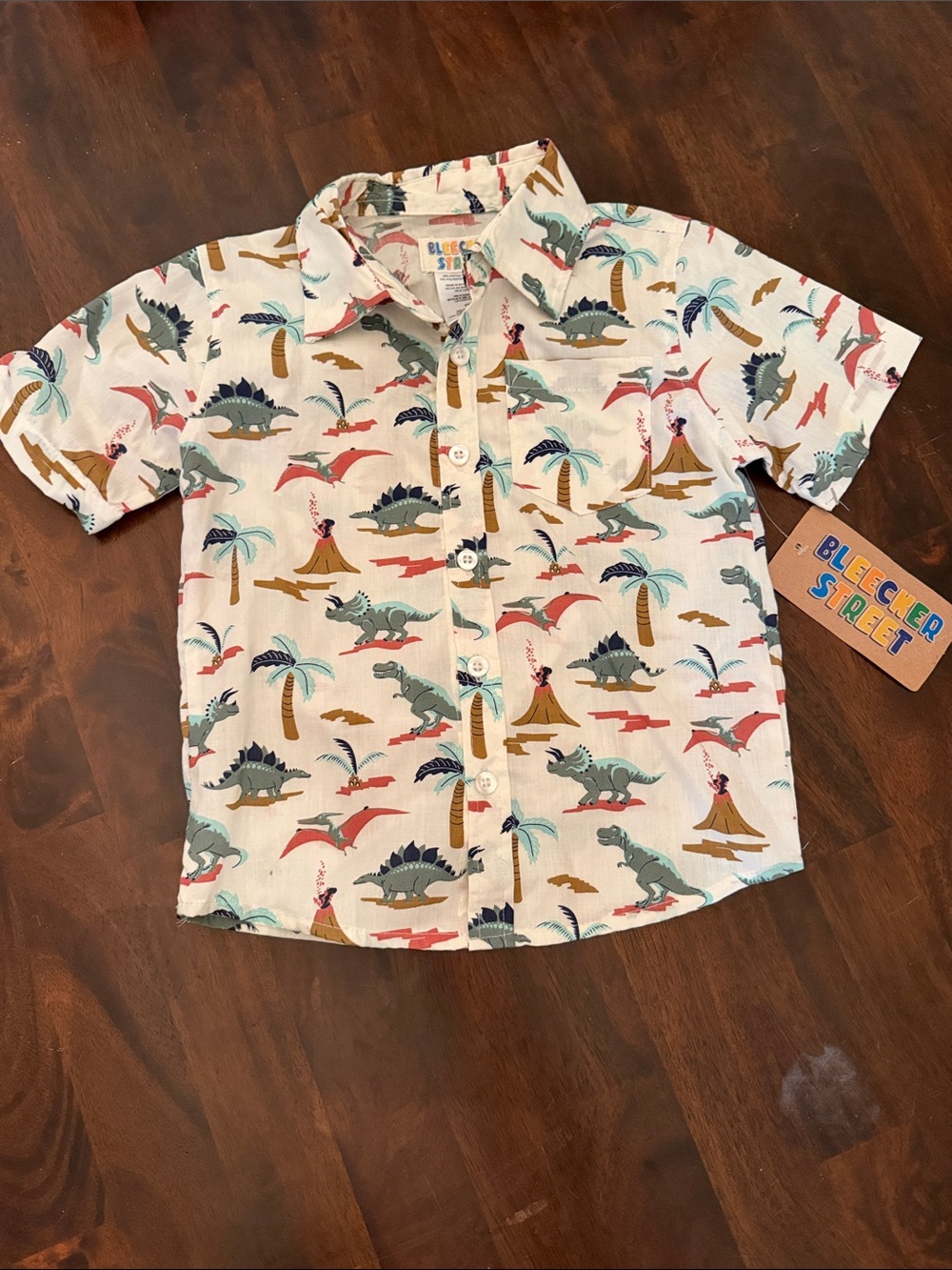 NWT 4T Boys' White Dino Print Button-Up Shirt
